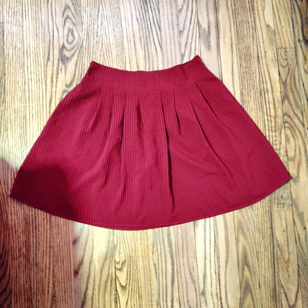 A new day, burgundy, plaid skirt